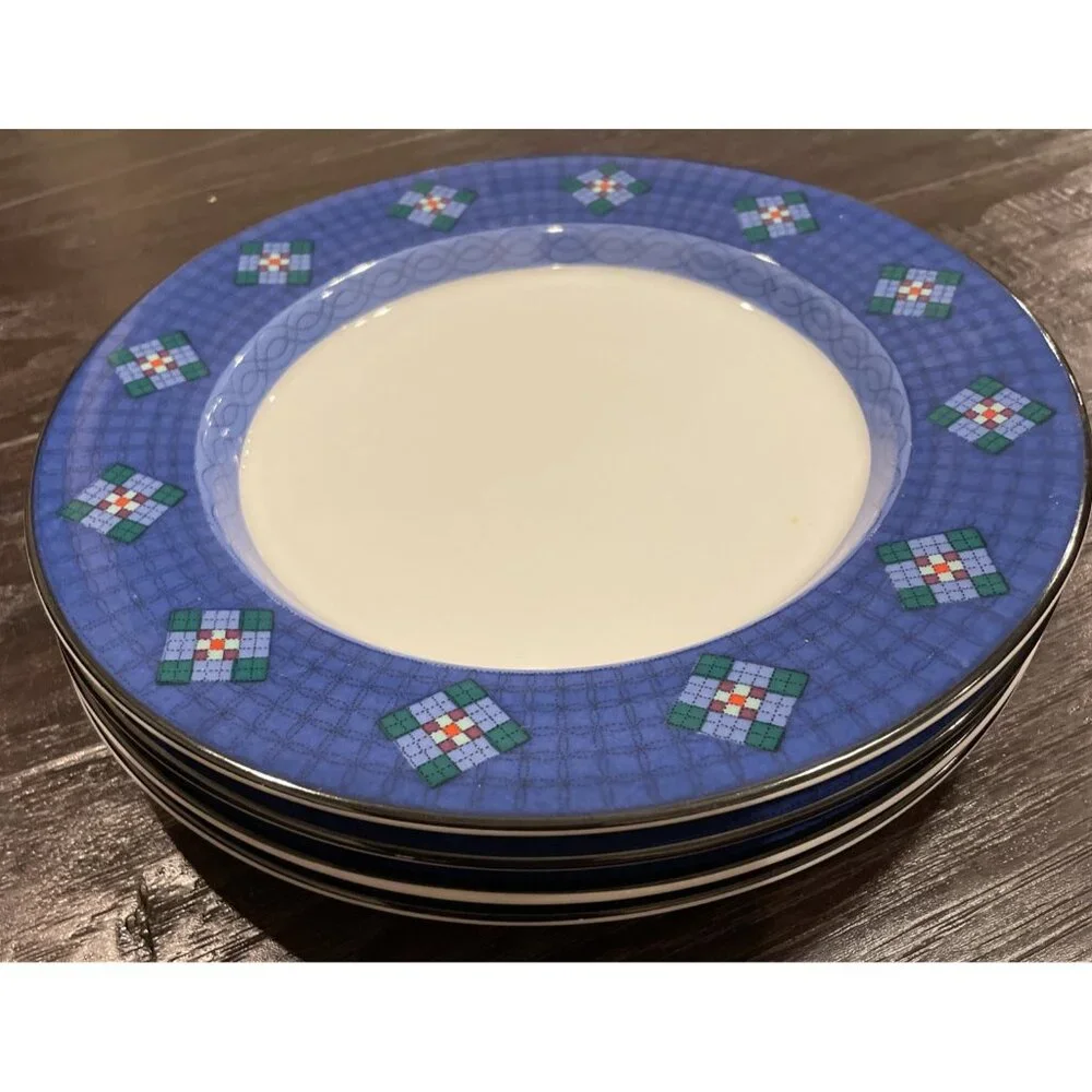 Dansk‎ Nine Patch Quiltings Dinnerware Salad Plates Portugal Vintage Set Of 4